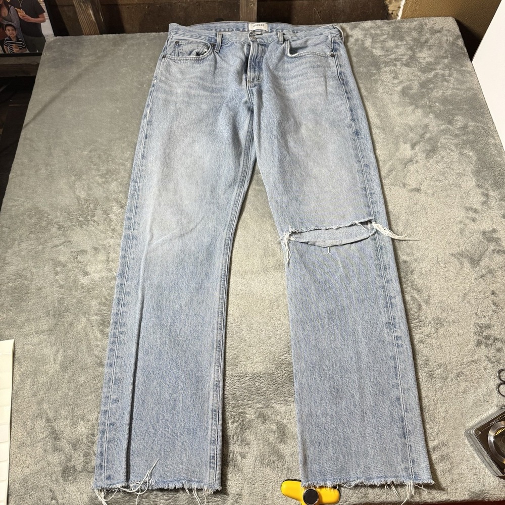 Agolde Womens High Rise Cherie Straight Leg Jeans Size 31 Butt Slit Distressed